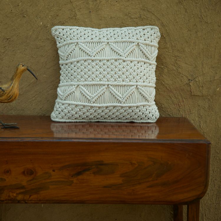 Ivory Bliss Macrame Cushion